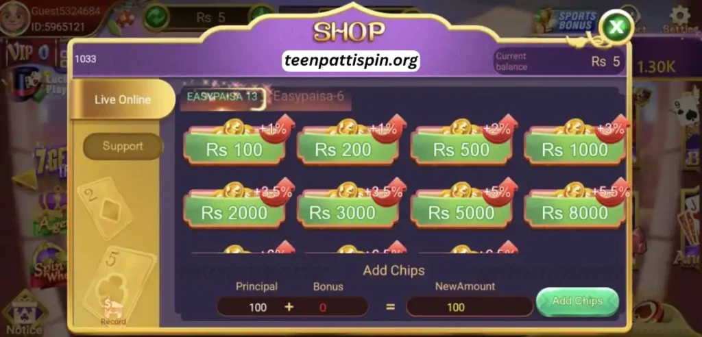 Deposit Money in the Teen Patti Spin