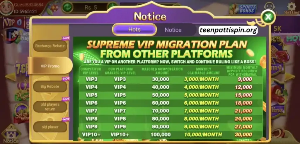 VIP Promo in 3Patti Spin